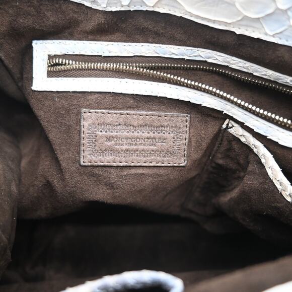 Nancy Gonzalez Light Gray & Cream Snake Leather Shoulder Bag - Picture 12 of 15